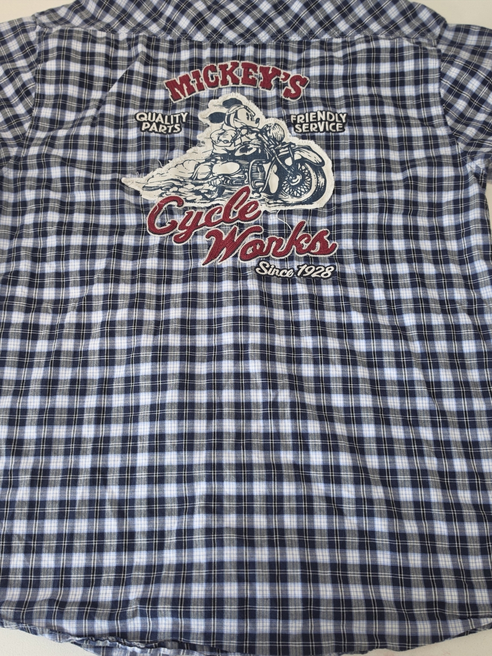 Disney Men's Navy and White Plaid Button-Down Shirt with Graphic Back